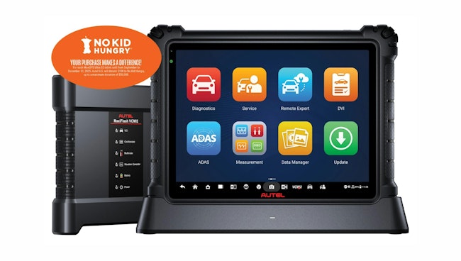an Autel tablet with a promotional message attached