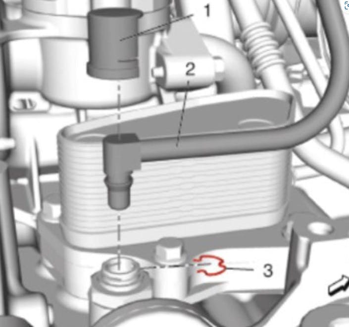 Block mounted turbocharger oil feed pipe fitting (2). Block mounted turbocharger oil feed pipe fitting (2).