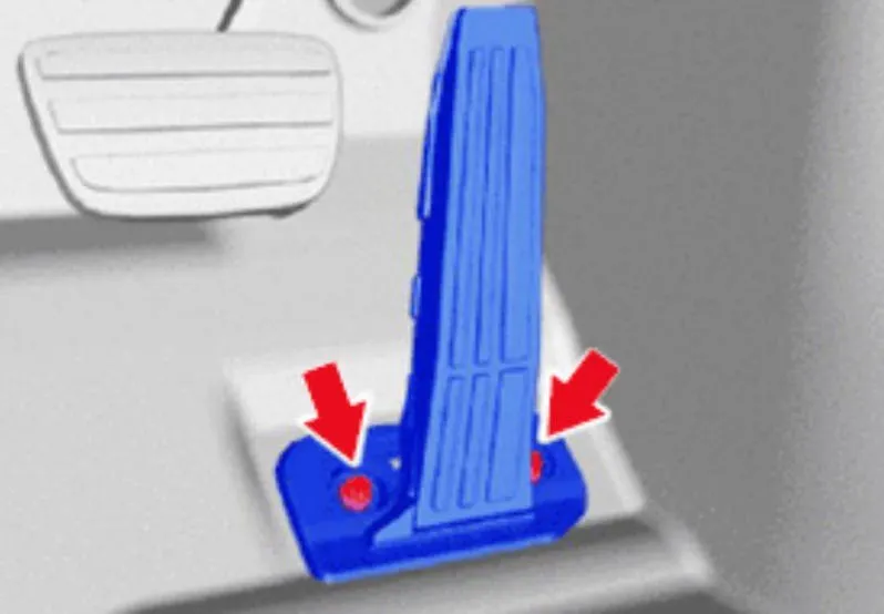 After installing the new pedal, tighten the two bolts to 66 in.-lb. After installing the new pedal, tighten the two bolts to 66 in.-lb.