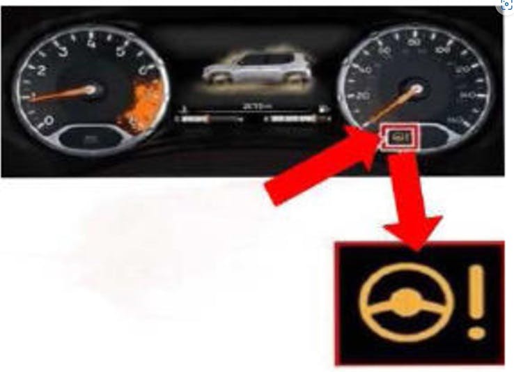 The power steering warning message will appear in the driver display.