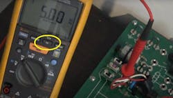 Figure 3 — The meter is displaying a 5 Hz signal, indicating that the injector is being driven five times in one second of elapsed time. Figure 3 — The meter is displaying a 5 Hz signal, indicating that the injector is being driven five times in one second of elapsed time.