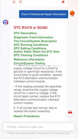 Figure 4 — TOPDON's new TopFix AI scan tool will give techs struggling with a repair additional ideas or pathways to start. Figure 4 — TOPDON's new TopFix AI scan tool will give techs struggling with a repair additional ideas or pathways to start.