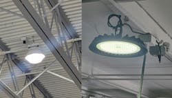 Figure 1 — High bay HID lights like these (left) used to be the standard for high ceiling workspaces. High bay LED (Right) has all but eliminated this technology. Figure 1 — High bay HID lights like these (left) used to be the standard for high ceiling workspaces. High bay LED (Right) has all but eliminated this technology.