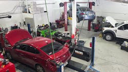 Figure 3 — Shops struggling to find reliable help should take note that no technician wants to work in a dark and dingy shop. Well-lit shops, like Assured Auto Works in Florida, set a high standard for prospective employees. Figure 3 — Shops struggling to find reliable help should take note that no technician wants to work in a dark and dingy shop. Well-lit shops, like Assured Auto Works in Florida, set a high standard for prospective employees.