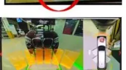 Top image: This shows the top view and rearview as incorrectly displayed (swapped) . Also, the camera icon and vertical gray line is seen in the rearview camera image. Middle image: Here the images are displayed in the correct position. Bottom image: Example of a good rearview image.