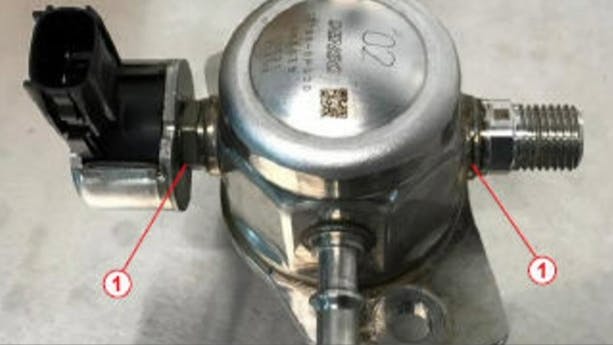 Note the two potential areas of fuel odor on the high pressure fuel pump.
