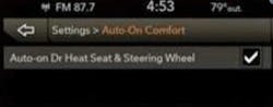 Example of the screen showing a single check mark to enable or disable the Auto-On Comfort feature. Example of the screen showing a single check mark to enable or disable the Auto-On Comfort feature.