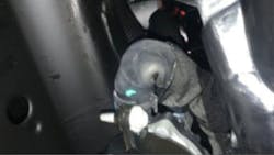 Example of kinked coolant hose. Example of kinked coolant hose.