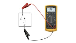 This graphical representation of a cigar lighter is commonly used on electrical training test boards. The simple test result being displayed is a lack of continuity / infinite resistance as the circuit is open. Resistance should be present with the switch contacts closed. This graphical representation of a cigar lighter is commonly used on electrical training test boards. The simple test result being displayed is a lack of continuity / infinite resistance as the circuit is open. Resistance should be present with the switch contacts closed.
