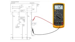 This dynamic voltage drop test display the importance of testing a circuit while it is energized. The 1.2V dropped across the fuel pump also means that 11.3V is being wasted elsewhere. This also means that more pinpointed testing for the fault location is justified. This dynamic voltage drop test display the importance of testing a circuit while it is energized. The 1.2V dropped across the fuel pump also means that 11.3V is being wasted elsewhere. This also means that more pinpointed testing for the fault location is justified.