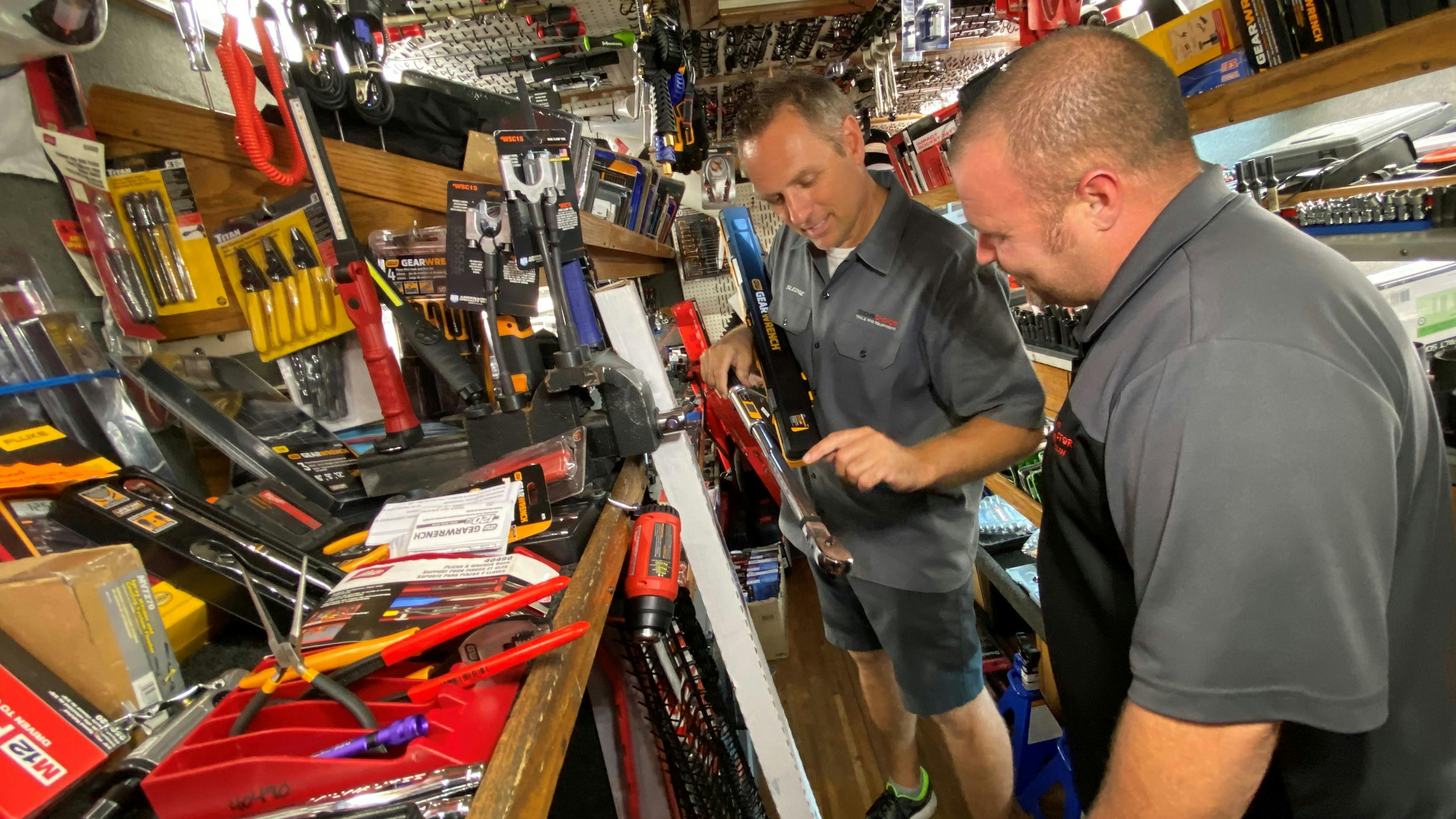 Matt Slede with a customer