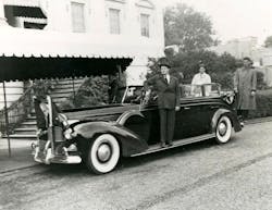 The 1939 Lincoln K-Series 'Sunshine Special' was the first presidential state car built to explicit Secret Service specifications. Originally an open-air touring car, it was heavily up-armored during World War II with bullet-resistant tires and one-inch-thick ballistic glass. The 1939 Lincoln K-Series 'Sunshine Special' was the first presidential state car built to explicit Secret Service specifications. Originally an open-air touring car, it was heavily up-armored during World War II with bullet-resistant tires and one-inch-thick ballistic glass.