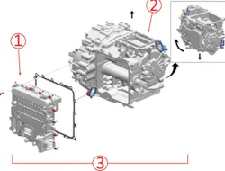 1) Drive motor control module and 2) Gearbox. 1) Drive motor control module and 2) Gearbox.