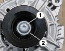 Check the SGR drive pulley’s retaining screw (1) for tightness, If loose or missing, replace the starter generator. Check the SGR drive pulley’s retaining screw (1) for tightness, If loose or missing, replace the starter generator.