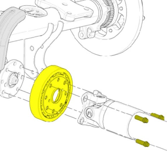 Install the torsional damper between the driveshaft and the pinion flange.