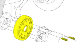 Install the torsional damper between the driveshaft and the pinion flange.