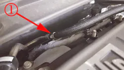 This example shows the location of the fuel feed pipe on the LT4 engine. This line runs along the firewall and below. It will have a jumper line with quick disconnects at both ends. One end will connect to the chassis line and the other end to the high pressure pump feed line. This example shows the location of the fuel feed pipe on the LT4 engine. This line runs along the firewall and below. It will have a jumper line with quick disconnects at both ends. One end will connect to the chassis line and the other end to the high pressure pump feed line.