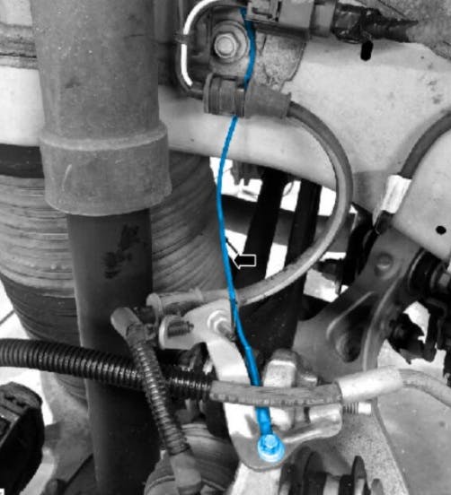 Example of ground harness installation (see blue wire in this illustration).