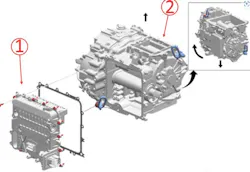Mitchell 1 Drive unit 1)drive motor control module; 2) gearbox.