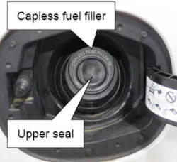 The capless filler tube features both an upper and lower seal.