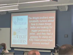 A Wright brothers example highlighted curiosity, process, and the discipline required to turn ideas into results.