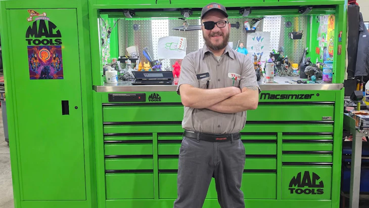 Nick Switzer chose his bright green Mac Tools Macsimizer for its standout color, storage space, and ability to customize the setup to fit his needs.