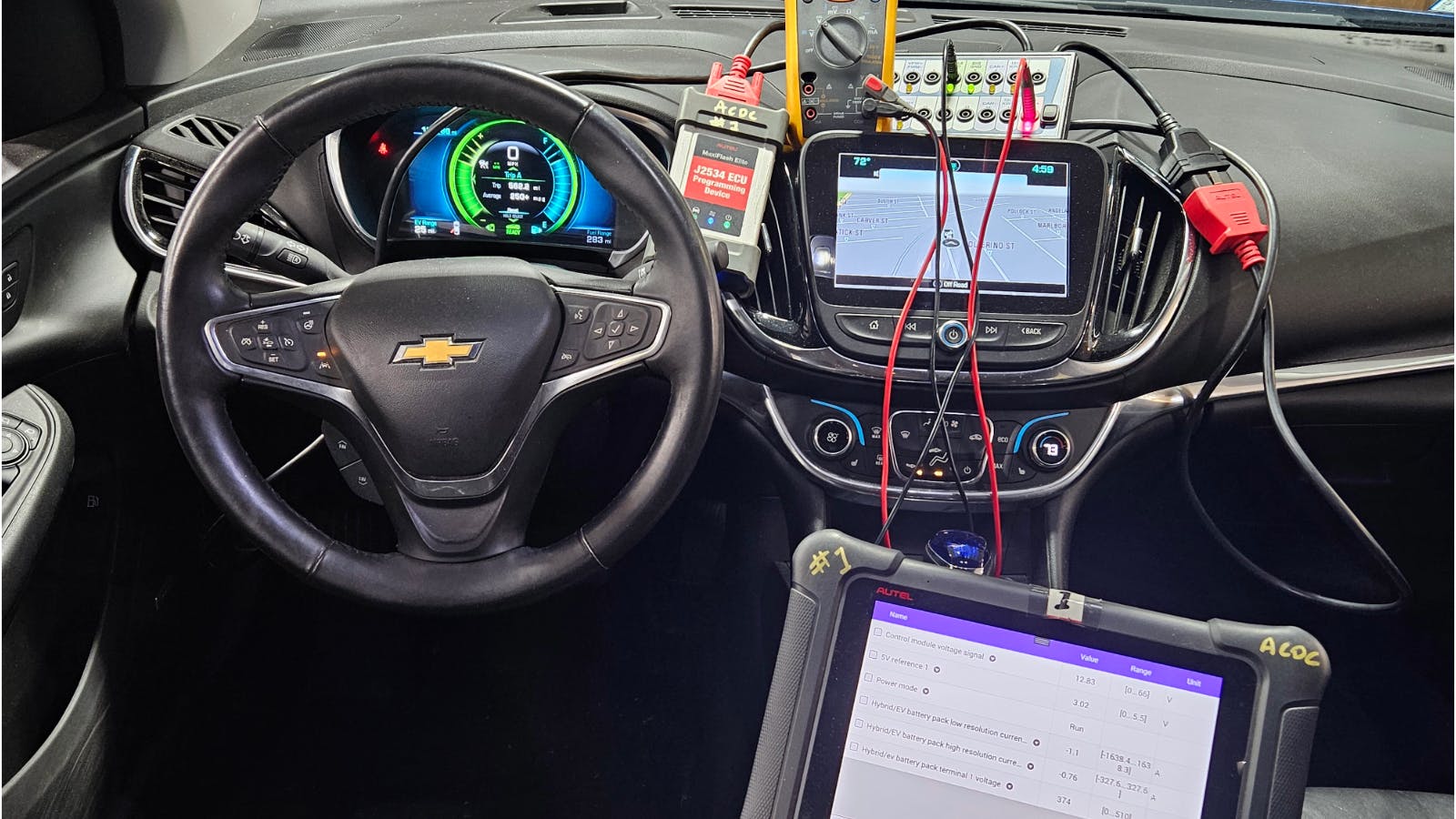 Cap 'Setting up the diagnostic equipment for a high voltage leak.'