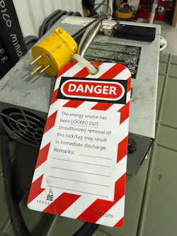 If equipment is unsafe to use and you can't remove it from the shop, use a lockout tag so everyone knows not to use it.