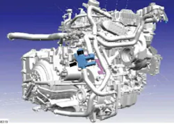 Example of location for transmission fluid heater coolant control valve.