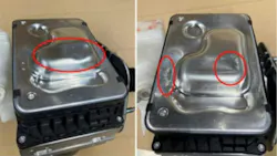 If replacing the IB, first inspect the unit for any signs of damage that may have resulted from the unit being dropped. See examples of housing dents seen here. If any damage is visible, do not install.